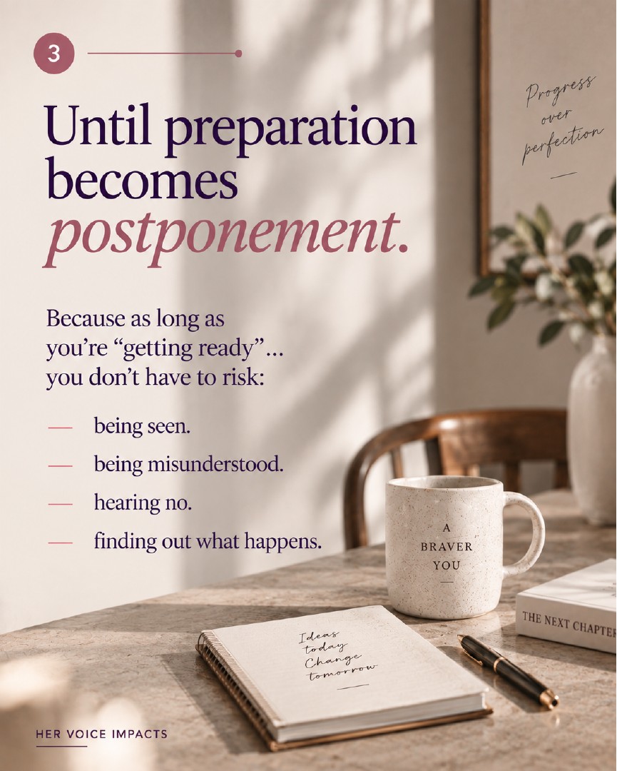 Her Voice Impacts carousel slide about preparation becoming postponement
