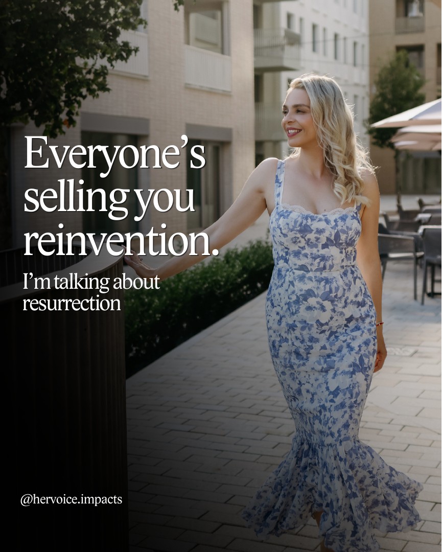 Her Voice Impacts carousel opening slide about reinvention and resurrection
