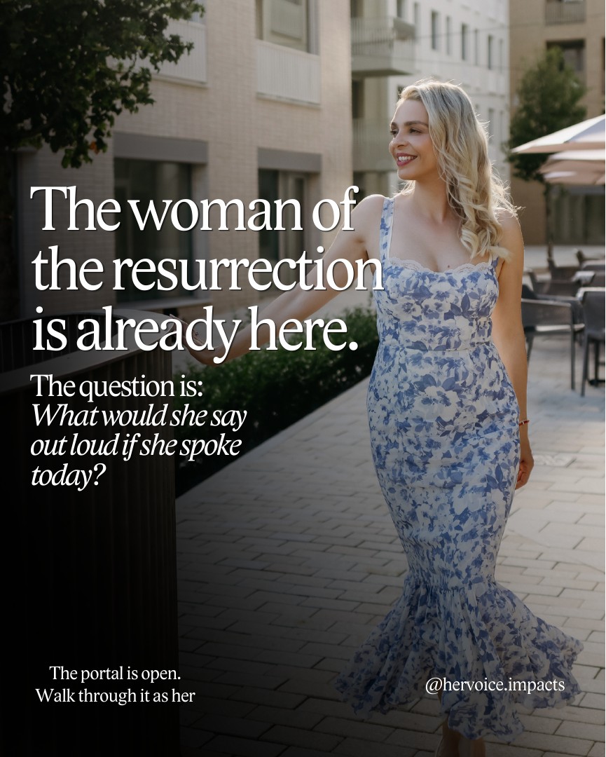 Her Voice Impacts carousel closing slide about the woman of the resurrection